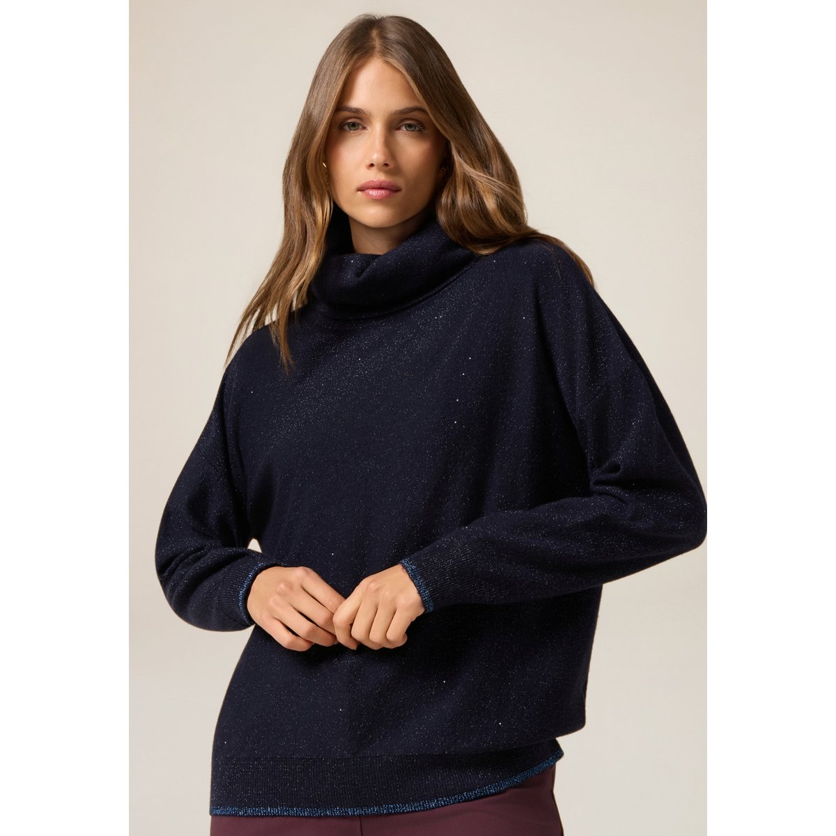 Pull à col roulé avec paillettes bleu, OLTRE