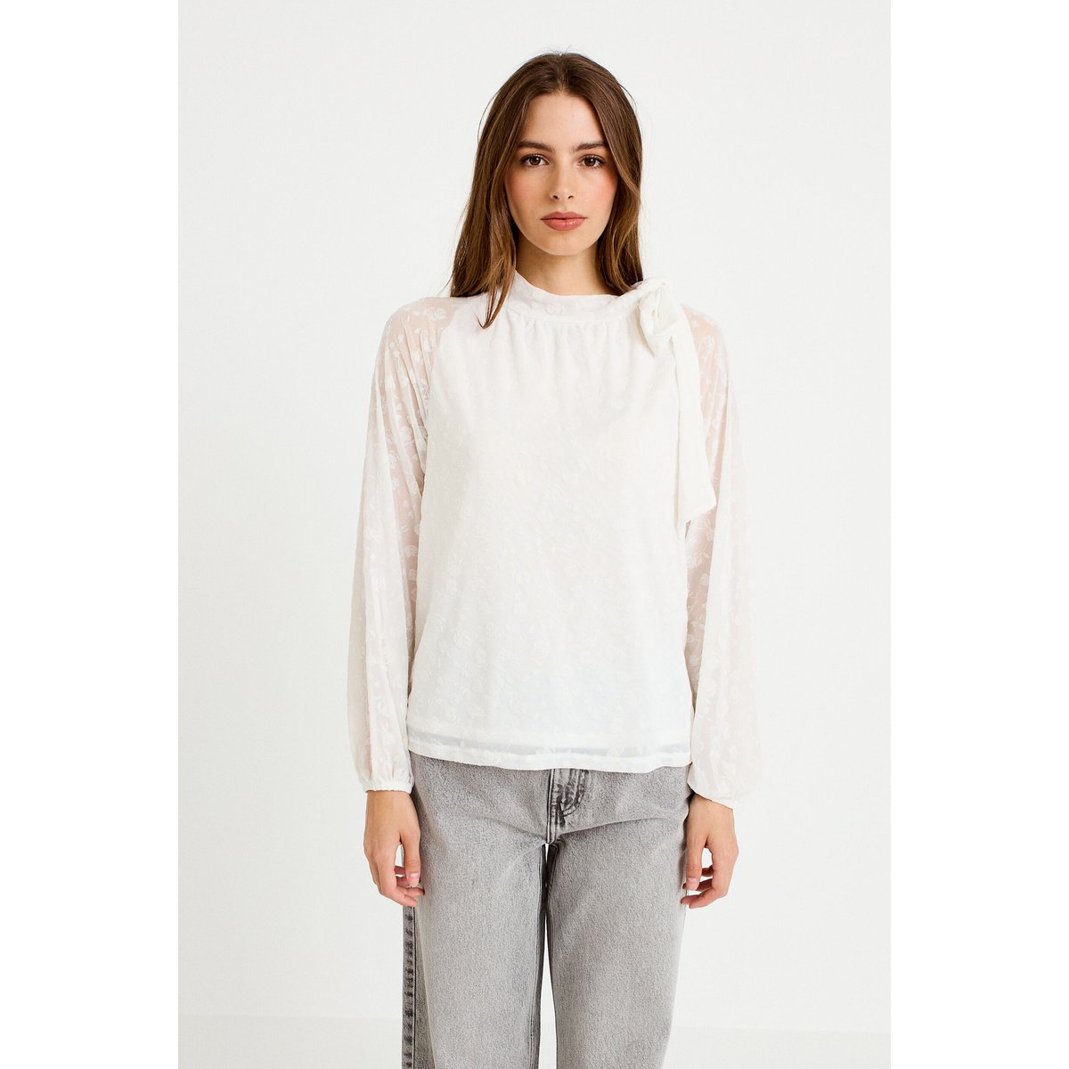 Blouse droite manches longues ecru, CACHE CACHE