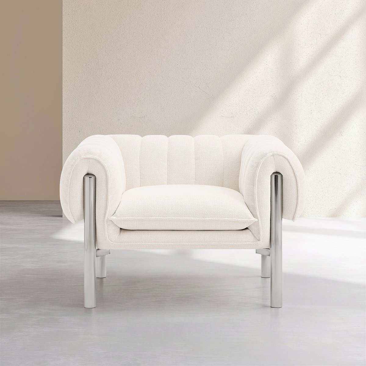 Fauteuil droit pin, bois, acier inoxydable, polyester OSINI beige, HABITAT