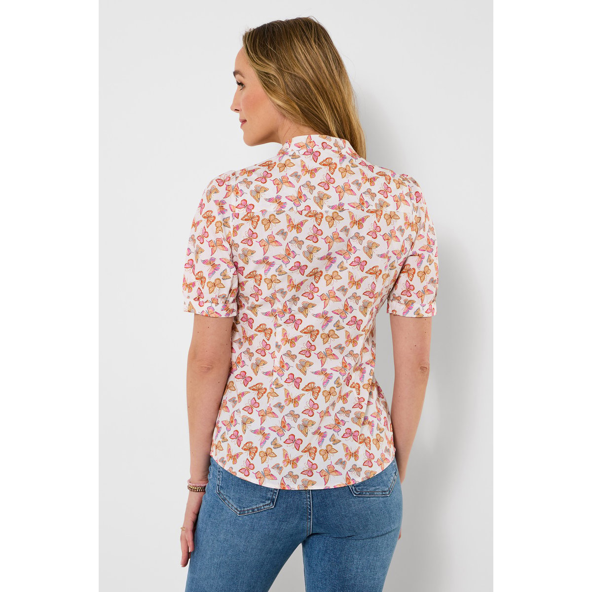 Blouse coton motifs papillons manches courtes blanc, JOE BROWNS