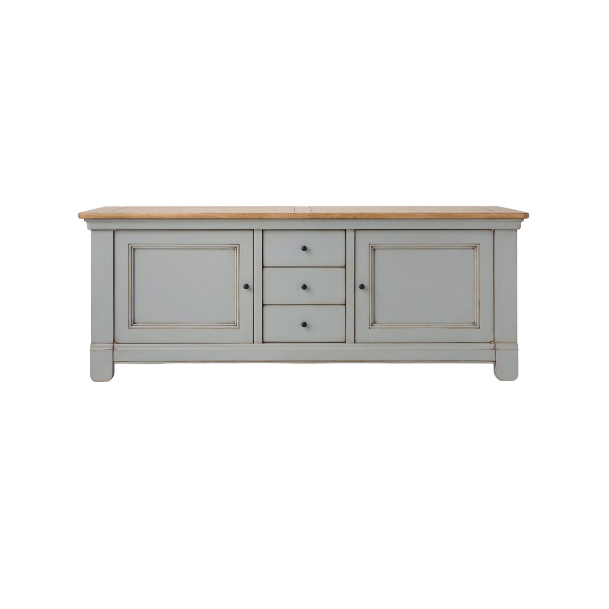 Meuble TV bois massif 2 portes 3 tiroirs Embellie gris, CAMIF