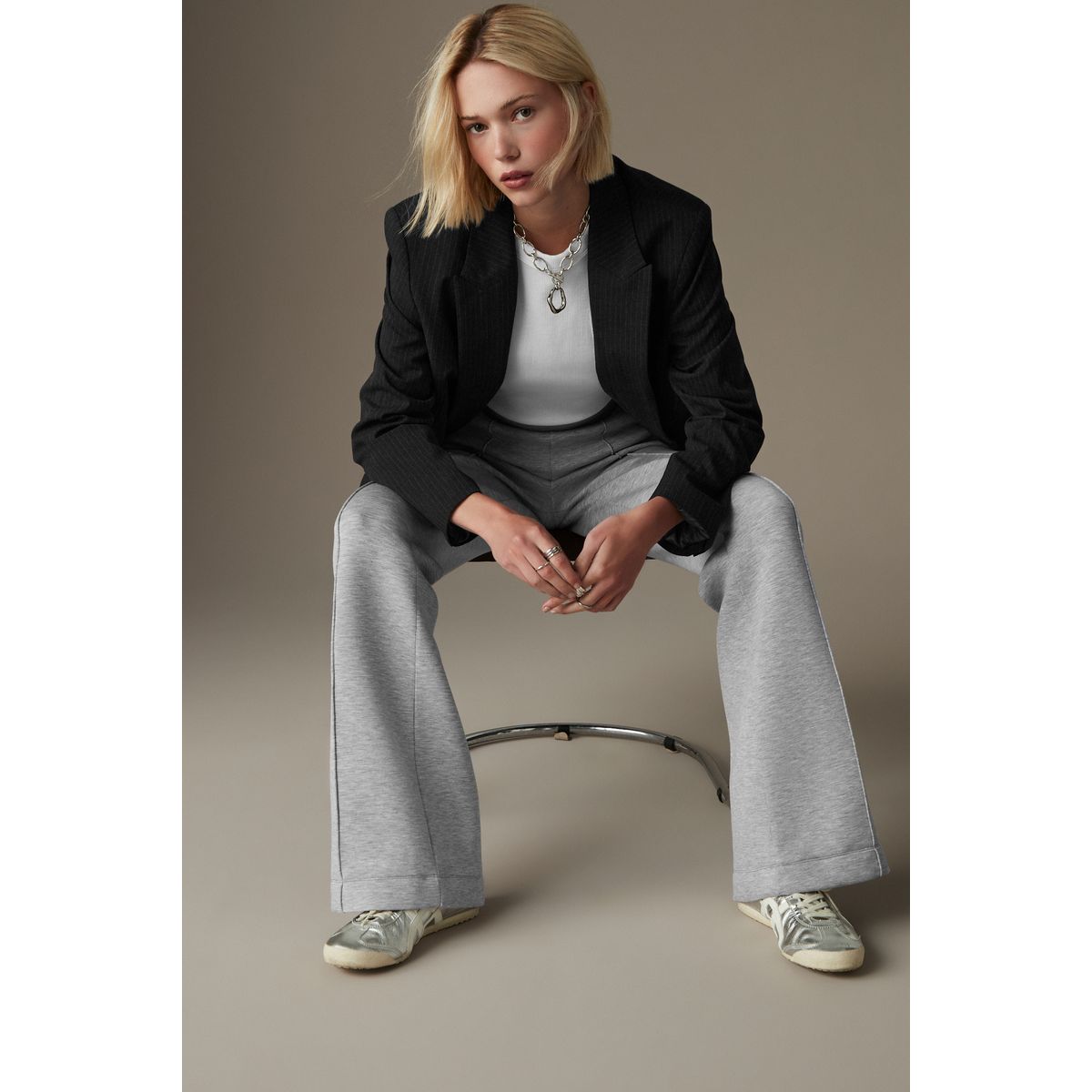 Pantalon évasé en jersey gris, NEXT
