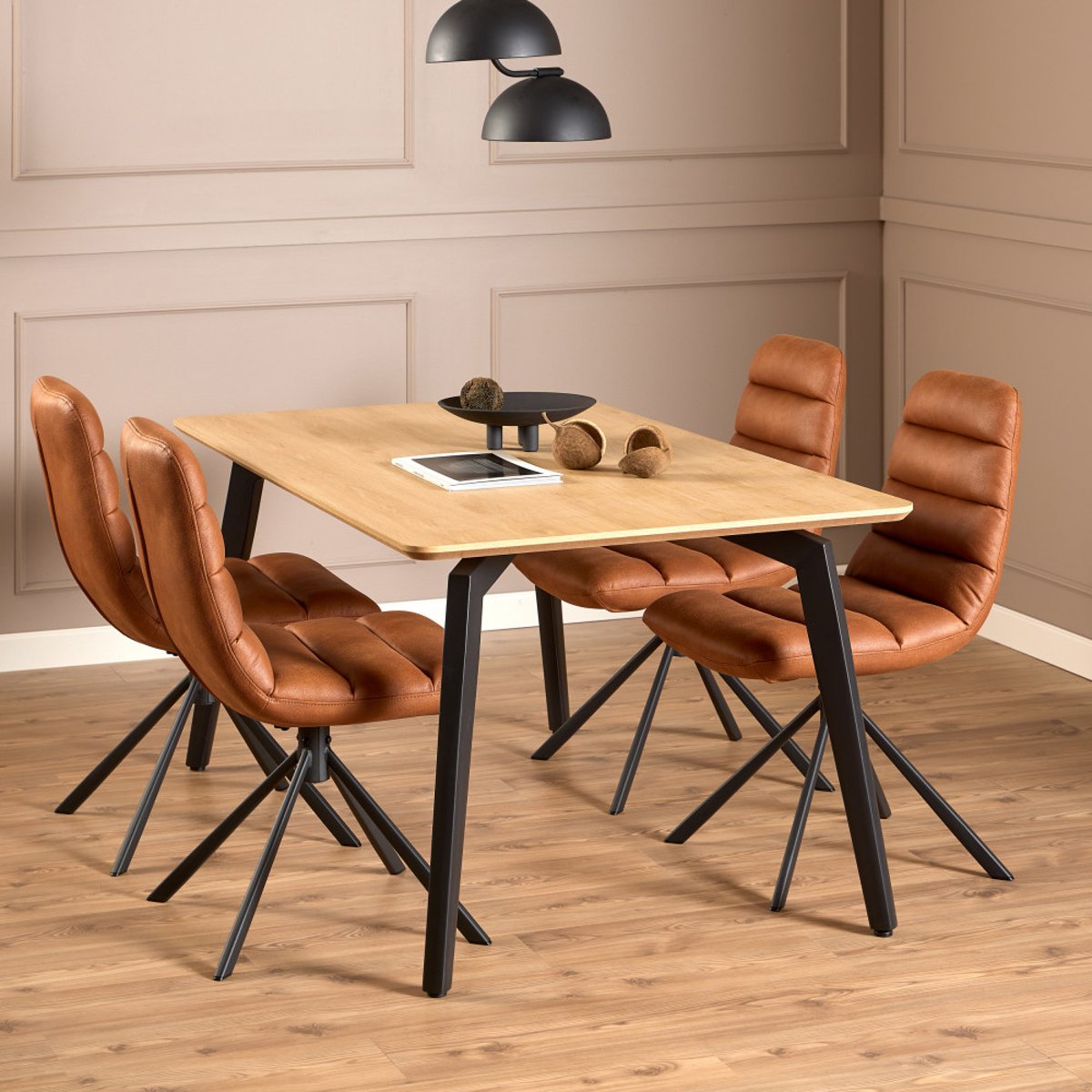 Table à manger 4 personnes en bois et métal- LUNKA bois clair, DRAWER