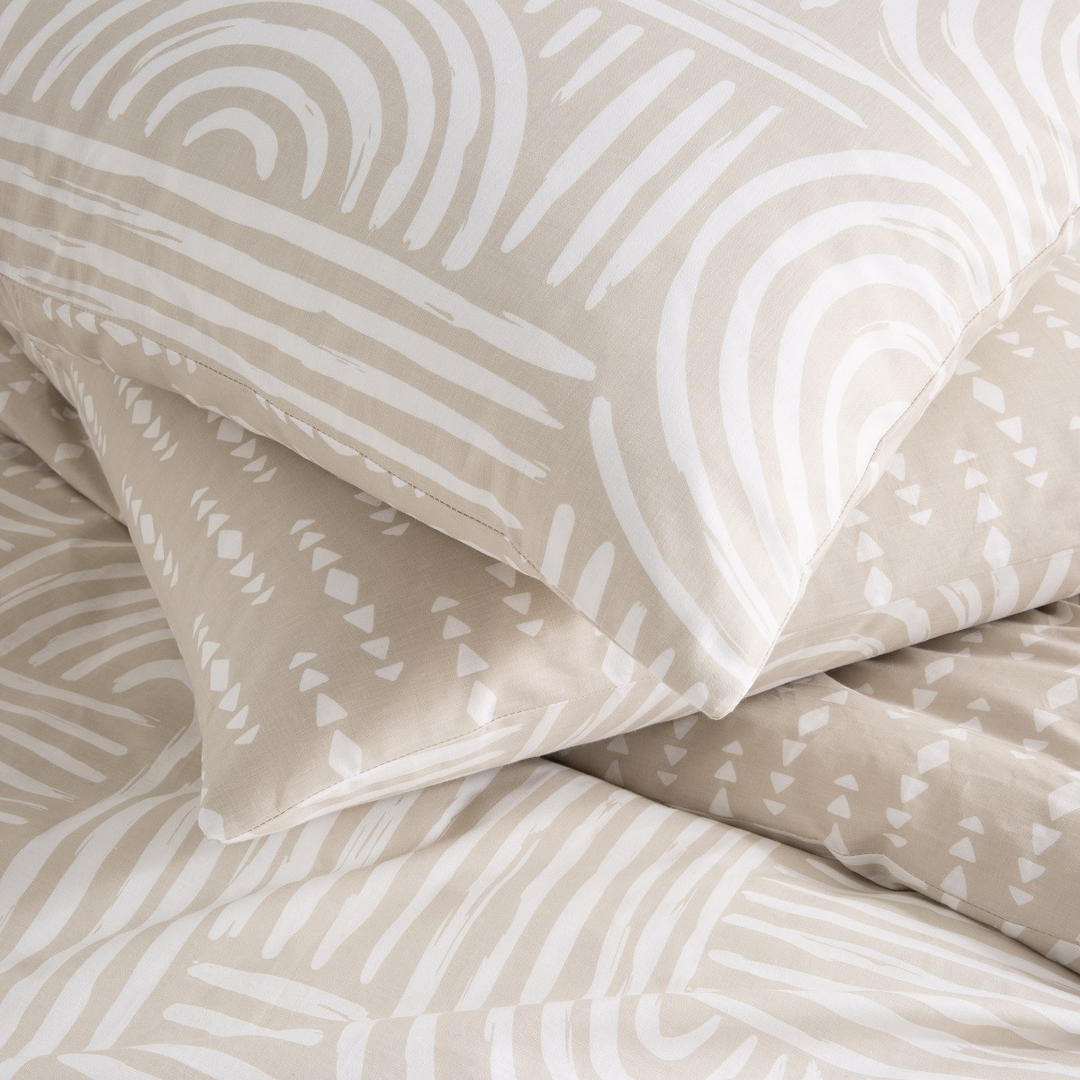 Parure de lit 1 personne en coton imprimé beige FADO beige, FUTURE HOME