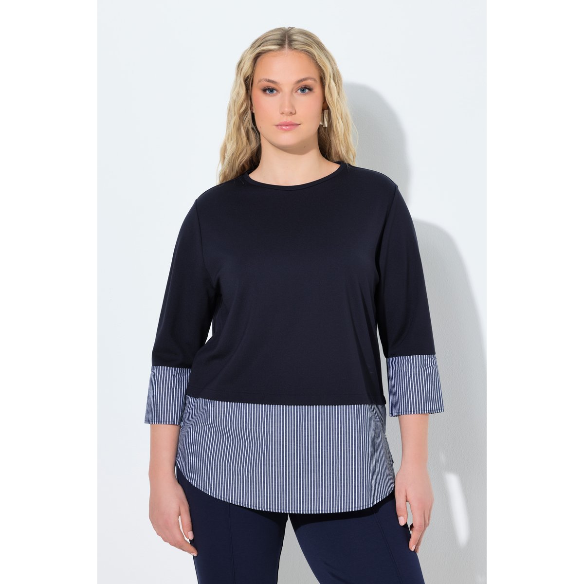 Sweat-shirt col rond et manches 3/4 marine, ULLA POPKEN