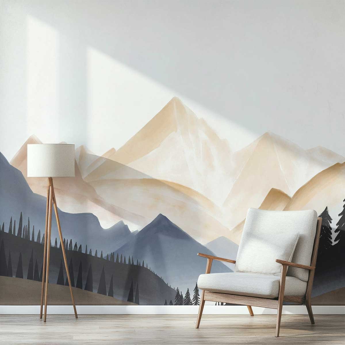 Papier peint silhouette de montagne multicolore, HEXOA
