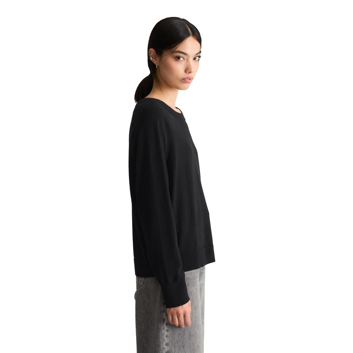 Pull en tricot regular en Soft Cotton Stretch noir, MARC O’POLO DENIM