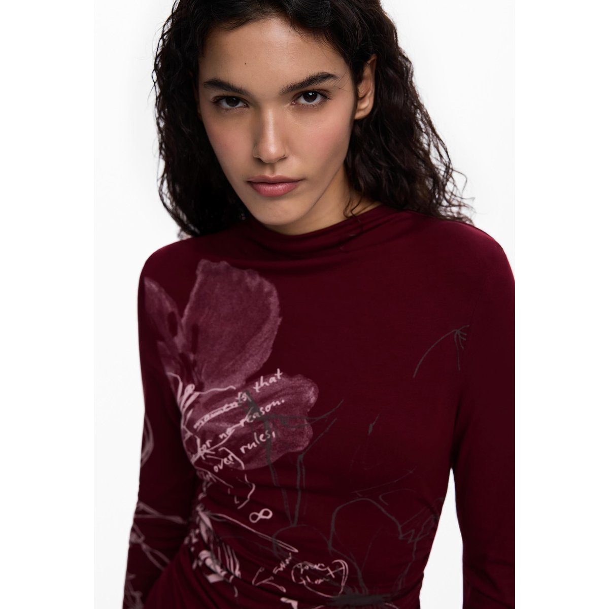 Robe à manches longues imprimée rouge, DESIGUAL