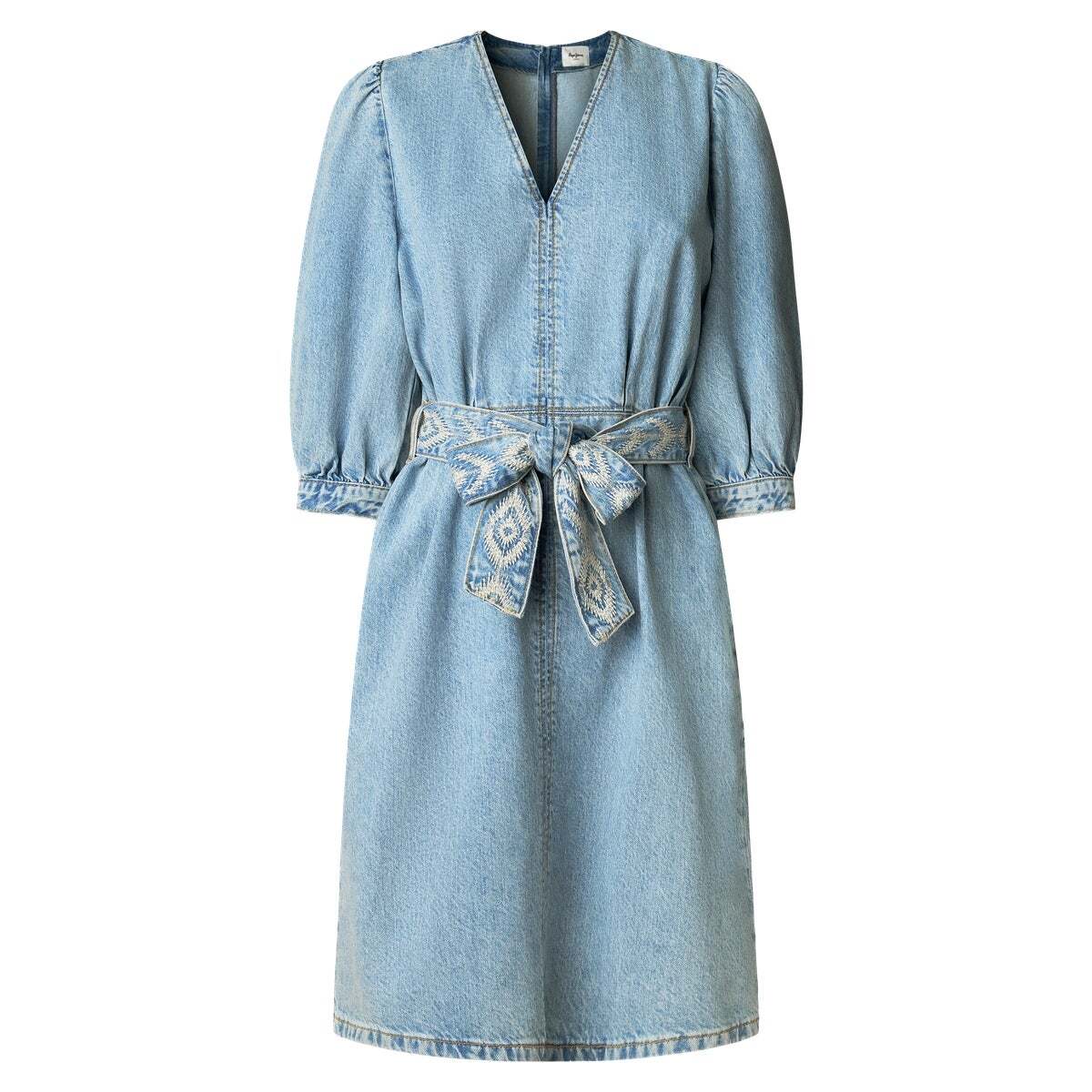 Robe Courte En Denim À Col En V 11oz blue rigid denim, PEPE JEANS