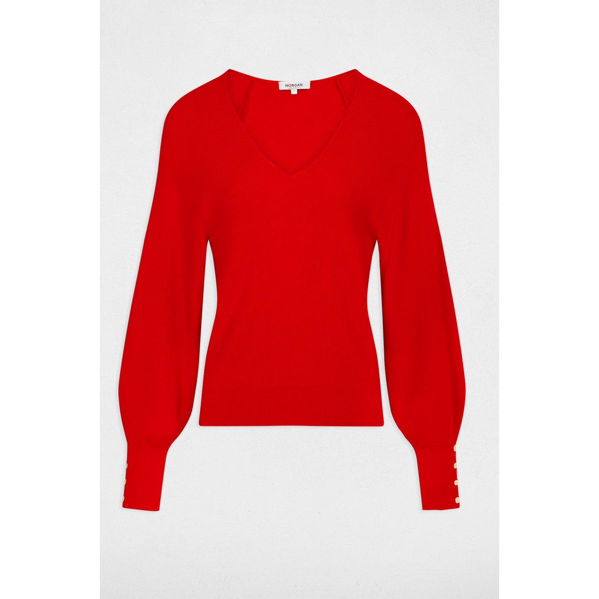 Pull col V en fine maille rouge, MORGAN