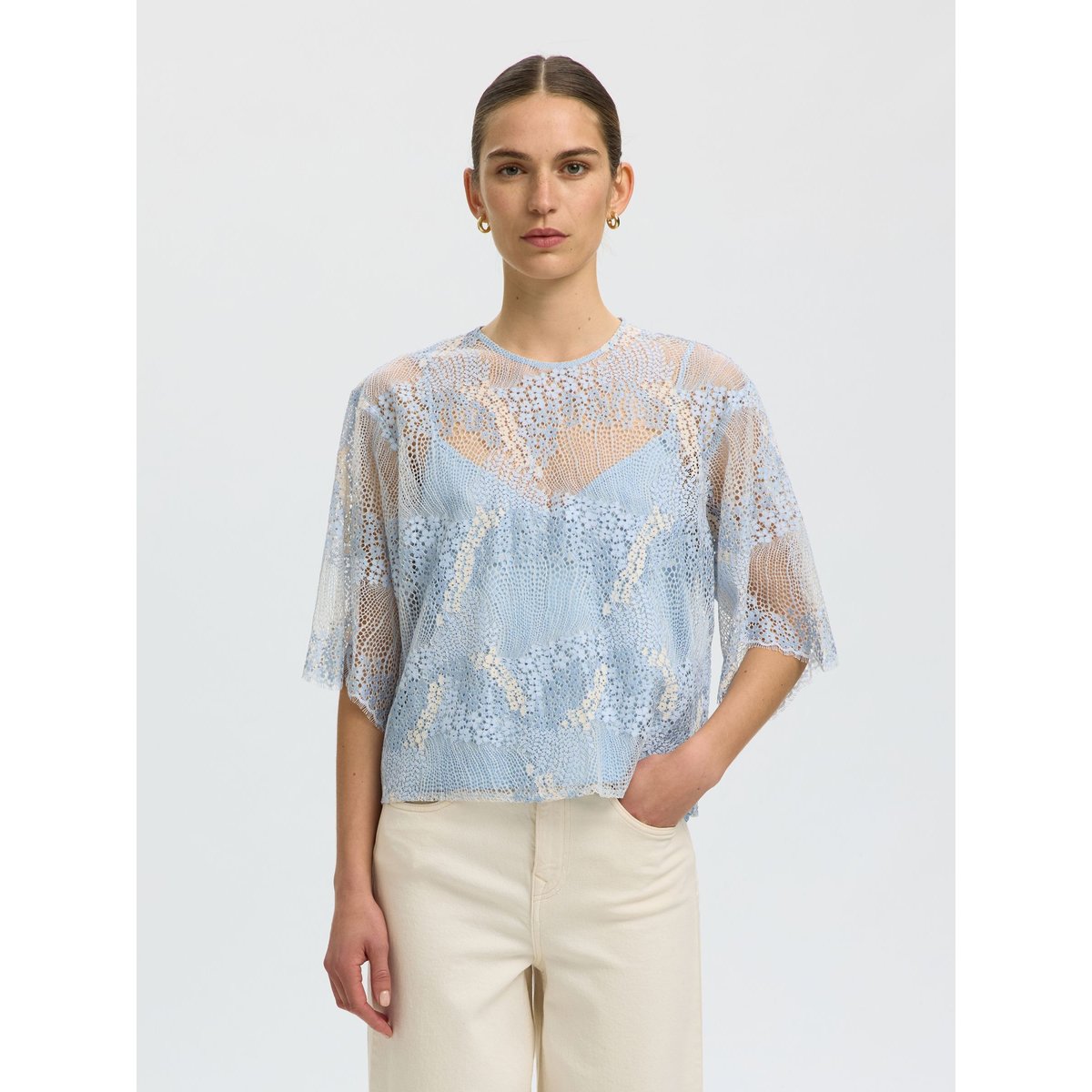 Top Raccourci cashmere blue, SELECTED
