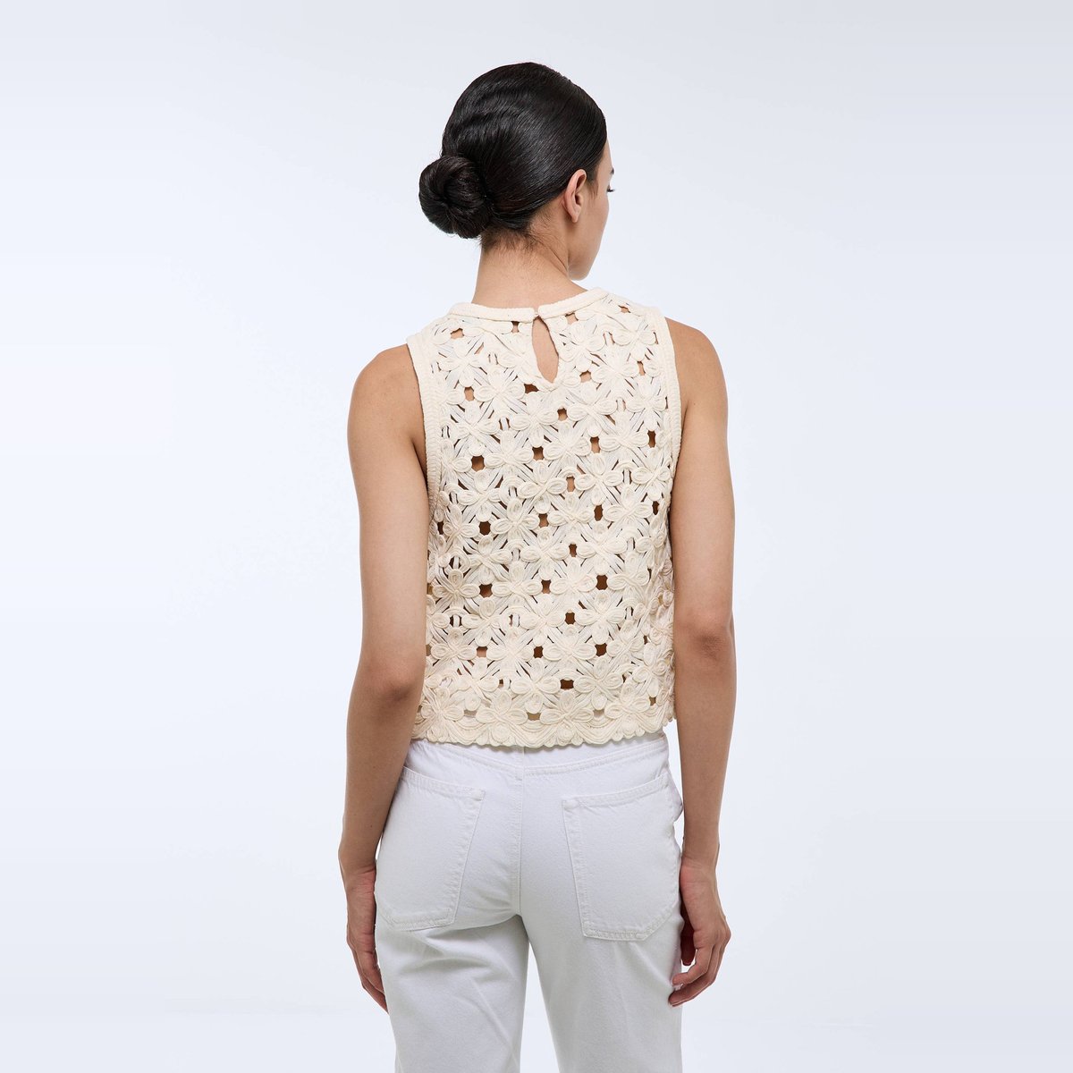 Top sans manches brodé winter white, MONOPRIX