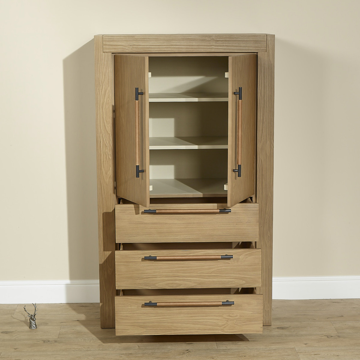 Armoire style contemporain, 2 portes, 3 étagères et 3 tiroirs MEGÈVE marron, ROBIN DES BOIS