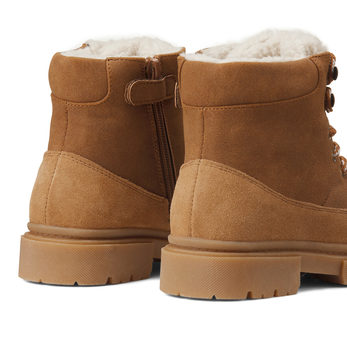 Kids Ankle Boots with Faux Fur Lining, Zips and Laces camel, LA REDOUTE COLLECTIONS