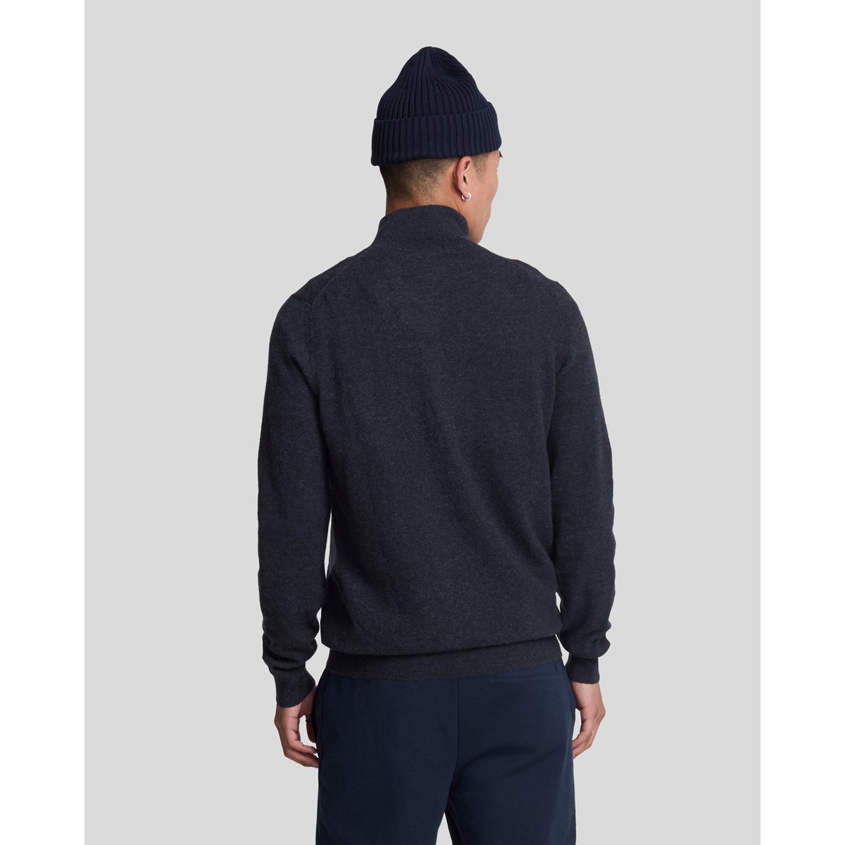 Cardigan en mélange de laine zippé bleu foncé marine chiné, LYLE & SCOTT