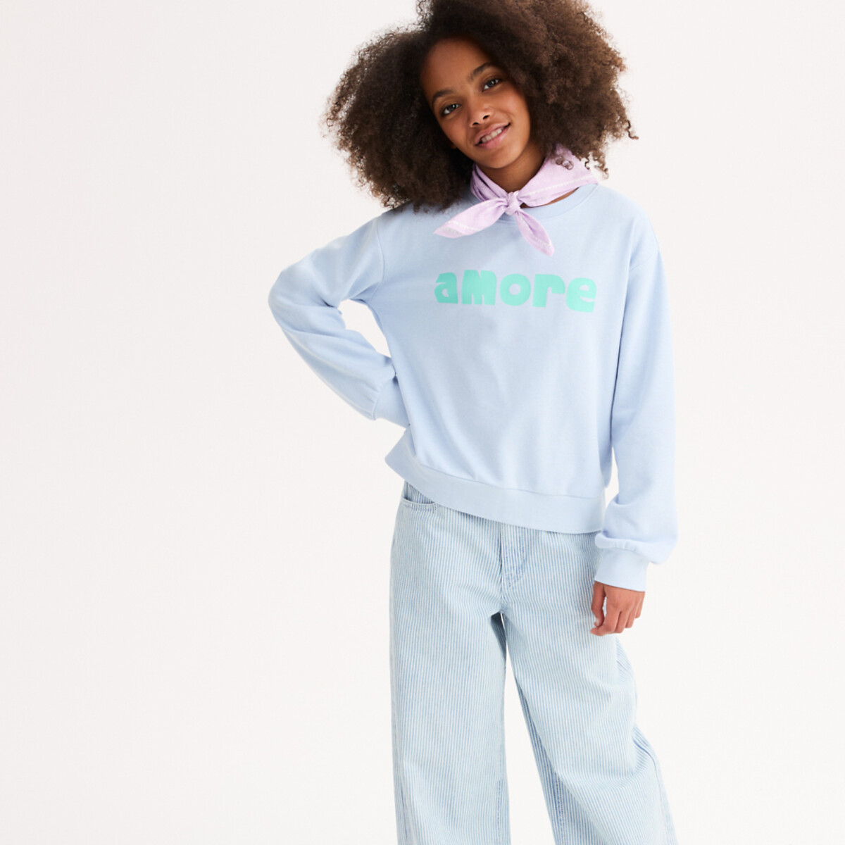 Sweat col rond, en molleton, message Amore bleu, LA REDOUTE COLLECTIONS