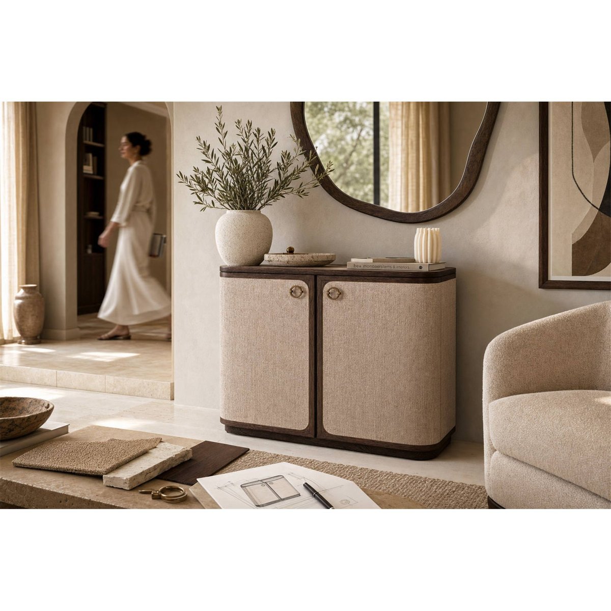 Buffet en bois collection WILLOX deux portes beige et bois foncé, RECOLLECTION