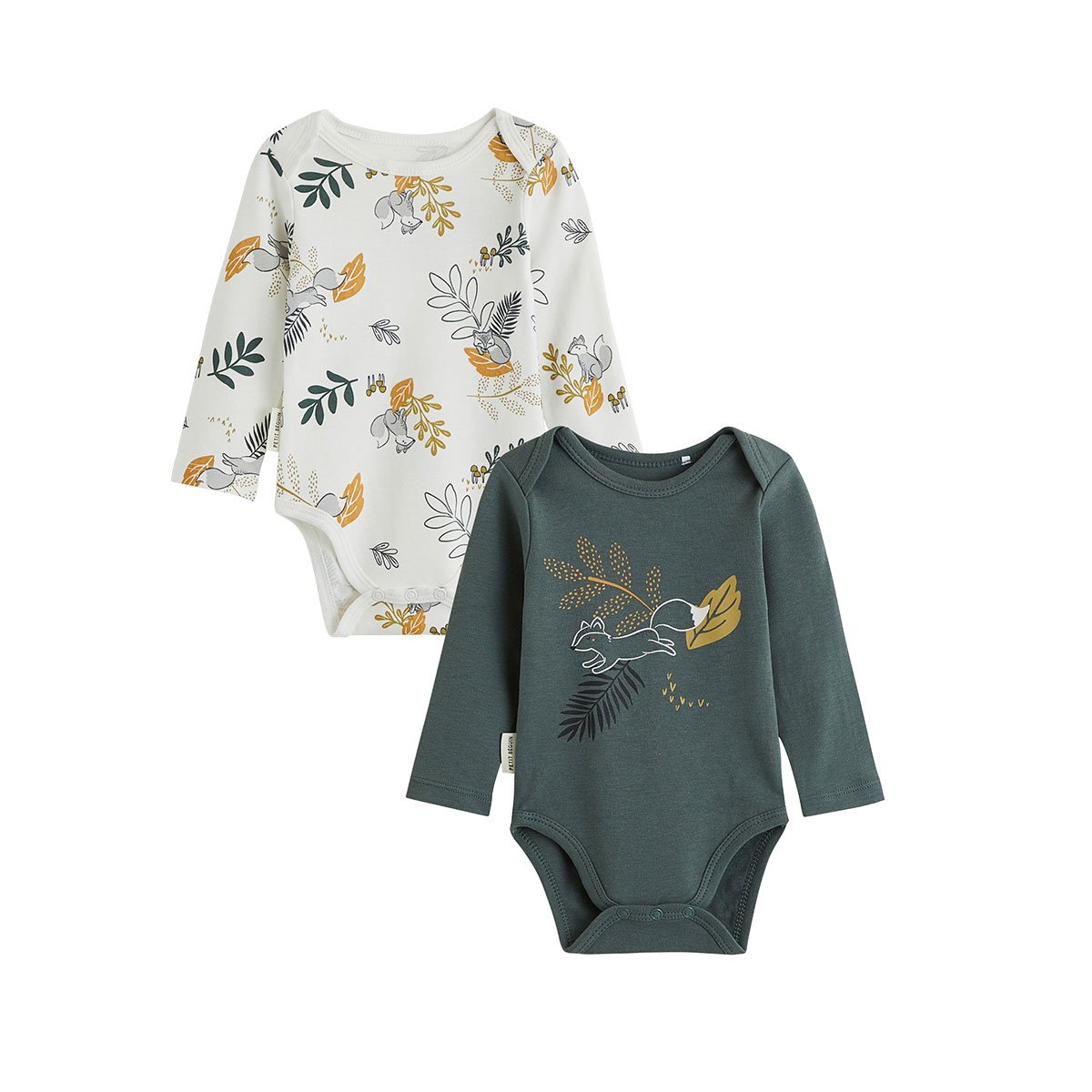 Lot de 2 bodies bébé manches longues Elliott vert, PETIT BEGUIN