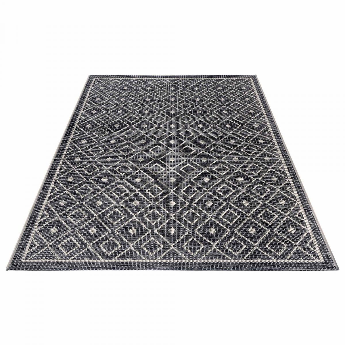 Tapis exterieur kilim géométrique, LAHAL, résistant et original gris, UN AMOUR DE TAPIS