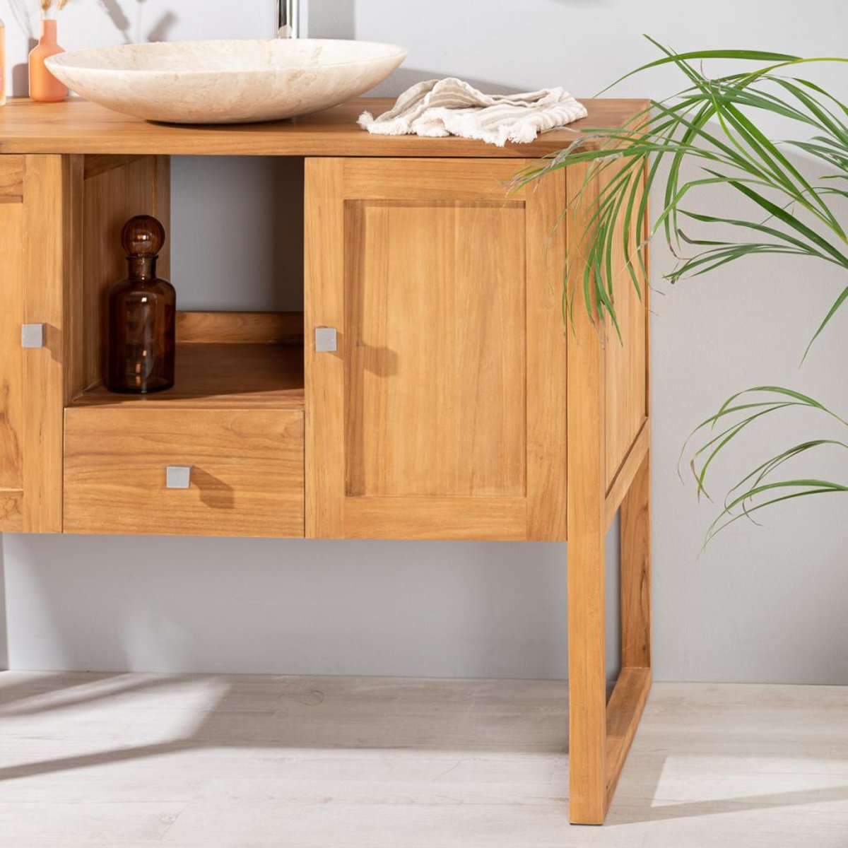 Meuble en teck massif rectangle 100 cm THÉA naturel, WANDA COLLECTION