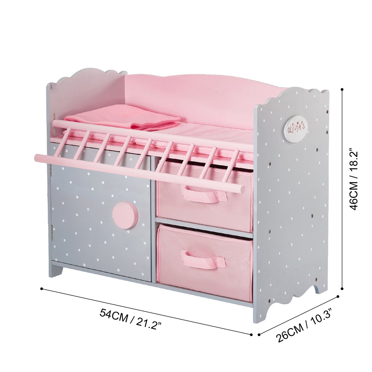 Berceau poupée avec rangement, Bois, POLKA DOTS PRINCESS rose, TEAMSON KIDS
