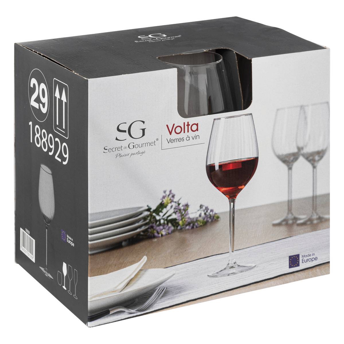 Lot de 6 verres à vin en verre VOLTA transparent, SECRET DE GOURMET