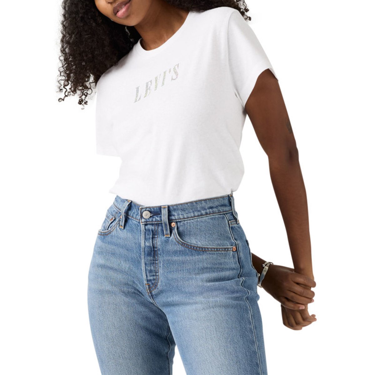 T-shirt en coton blanc à coupe ajustée pourvu de manches courtes blanc, LEVI'S
