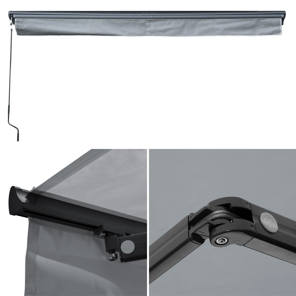 Store banne avec semi-coffre, 3,5x3m, SAULE gris, gris anthracite, HAPPY GARDEN