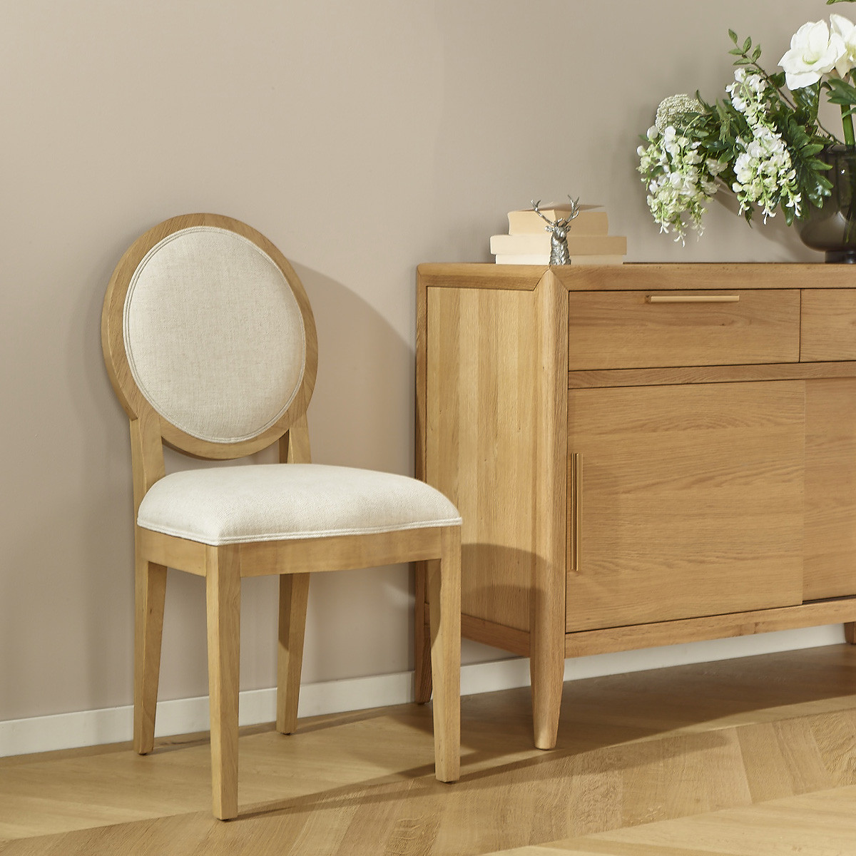 Lot de 2 Chaises en hévéa et tissu effet lin TENNESSEE lin, ROBIN DES BOIS