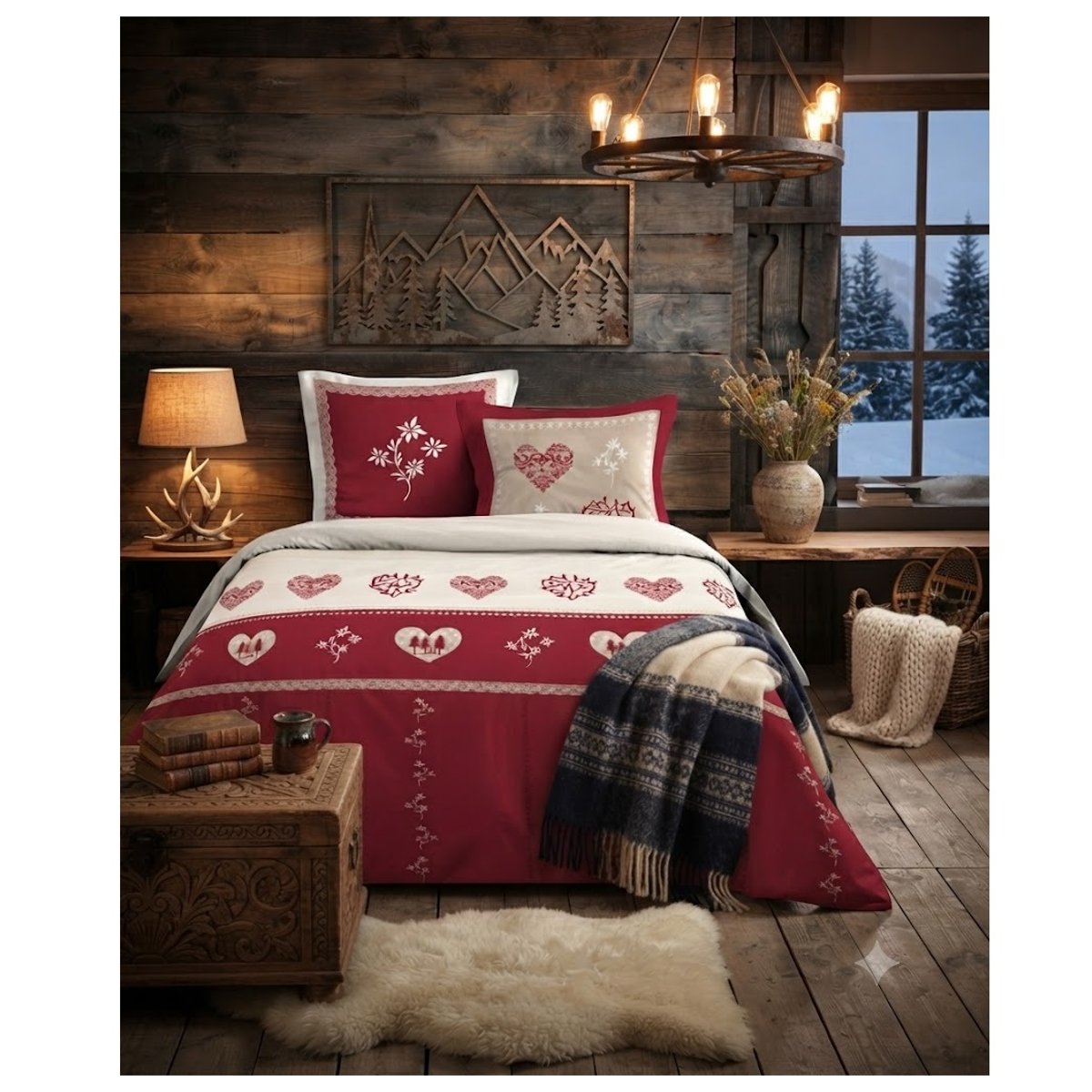 Housse de couette + taie Coeur de montagne mondane rouge, EDEN