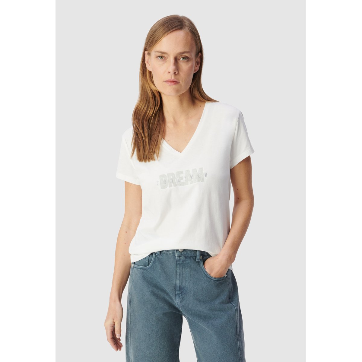 Tee-shirt encolure V message brodé off-white, IKKS