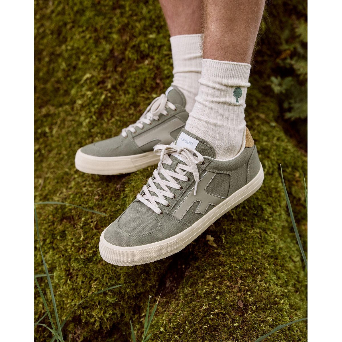 Tennis basses tissu WALNUT kaki foncé, FAGUO