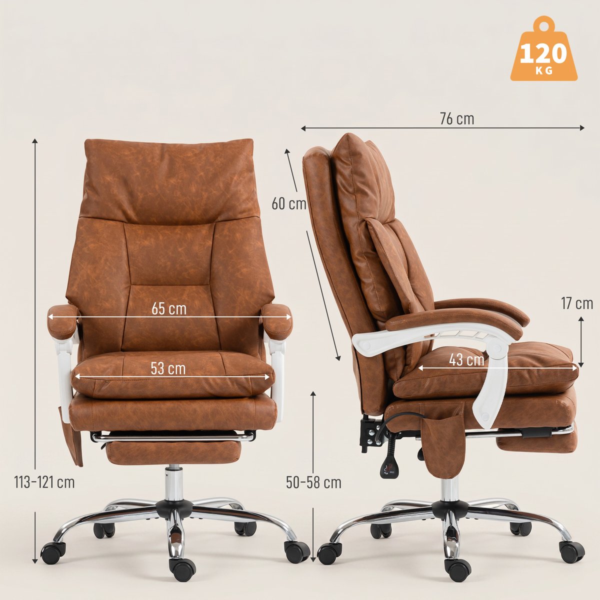 Chaise de bureau PU Marron marron, HOMCOM
