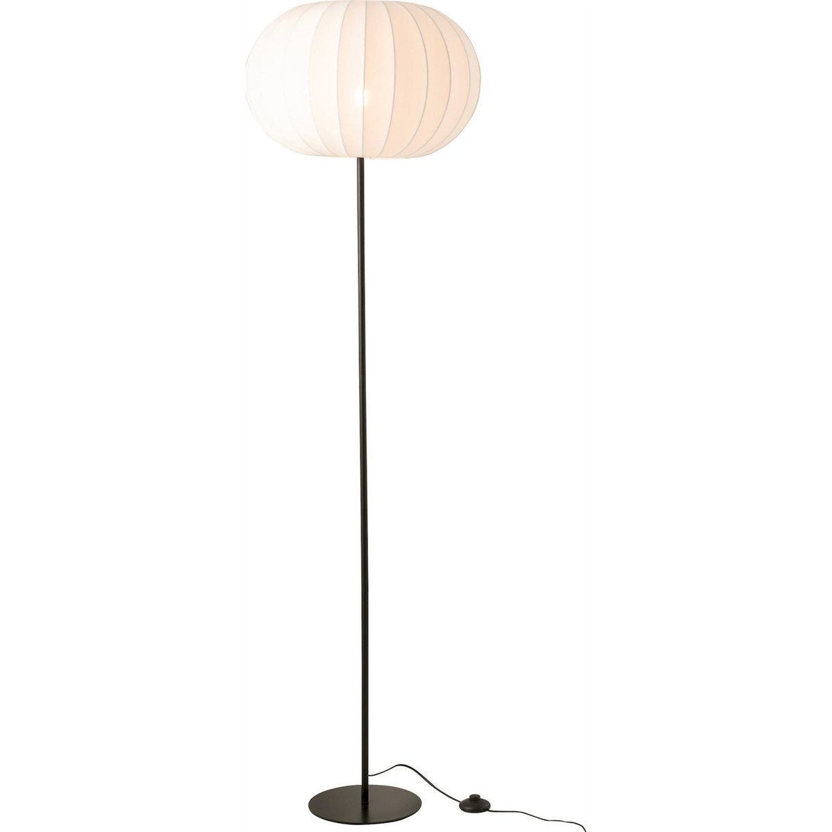 Lampadaire lanterne rond en métal et textile blanc textile et métal noir, RECOLLECTION