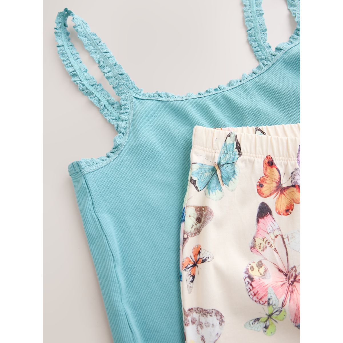 Ensemble pyjama short et débardeur côtelé papillon bleu sarcelle, NEXT