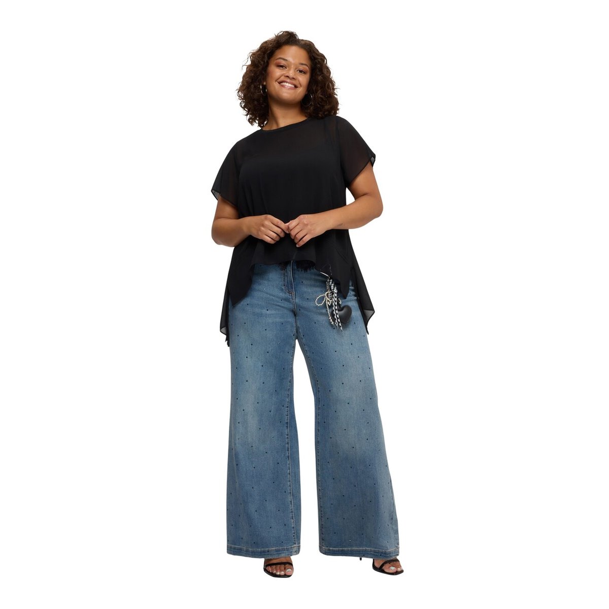 Jean Wide Leg avec dentelle et charm. bleu, FIORELLA RUBINO