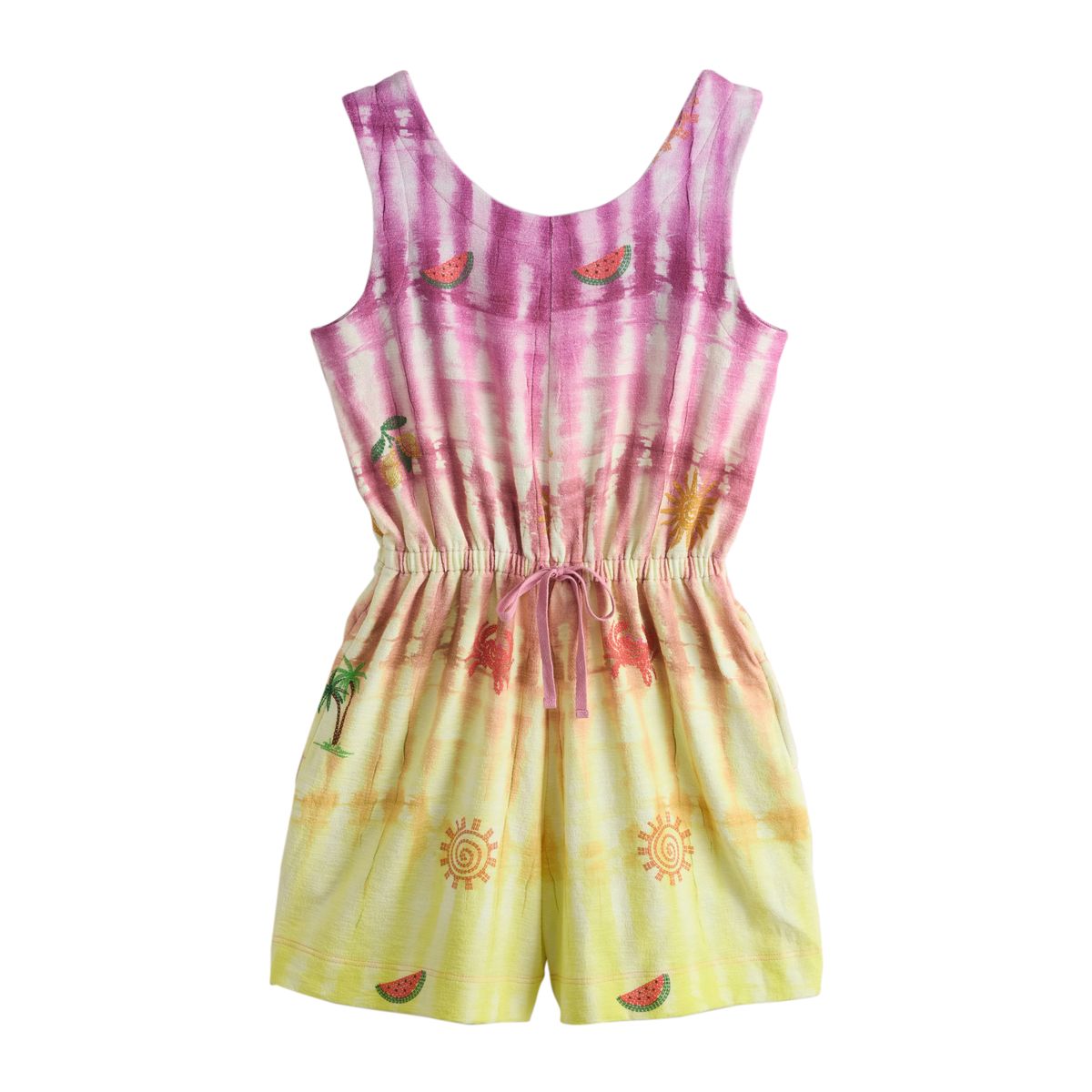 Combi-short sans manches en coton à nouer teinture cravate rose, NEXT