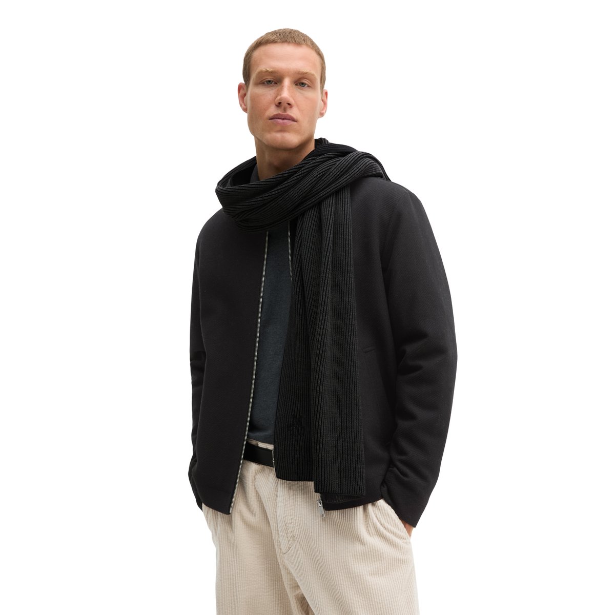 écharpe tricotée en mélange de coton bio et de laine vierge noir, MARC O'POLO