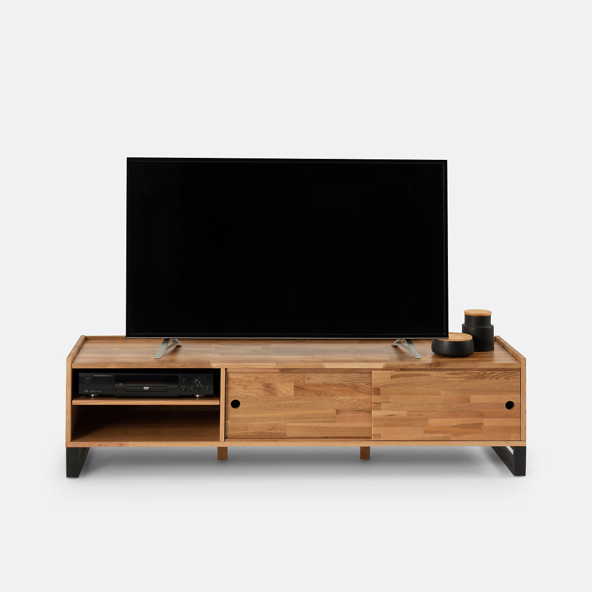 Banc TV, en chêne massif, plaqué chêne et métal acier, HIBA naturel, LA REDOUTE INTERIEURS