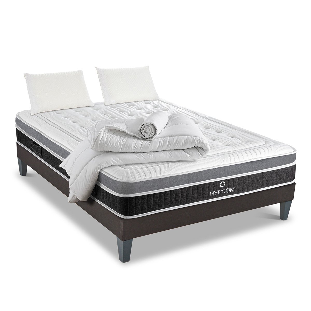 Pack prêt à dormir Matelas Mémoire de forme + Sommier + Accessoires ELEGANCE blanc, HYPSOM