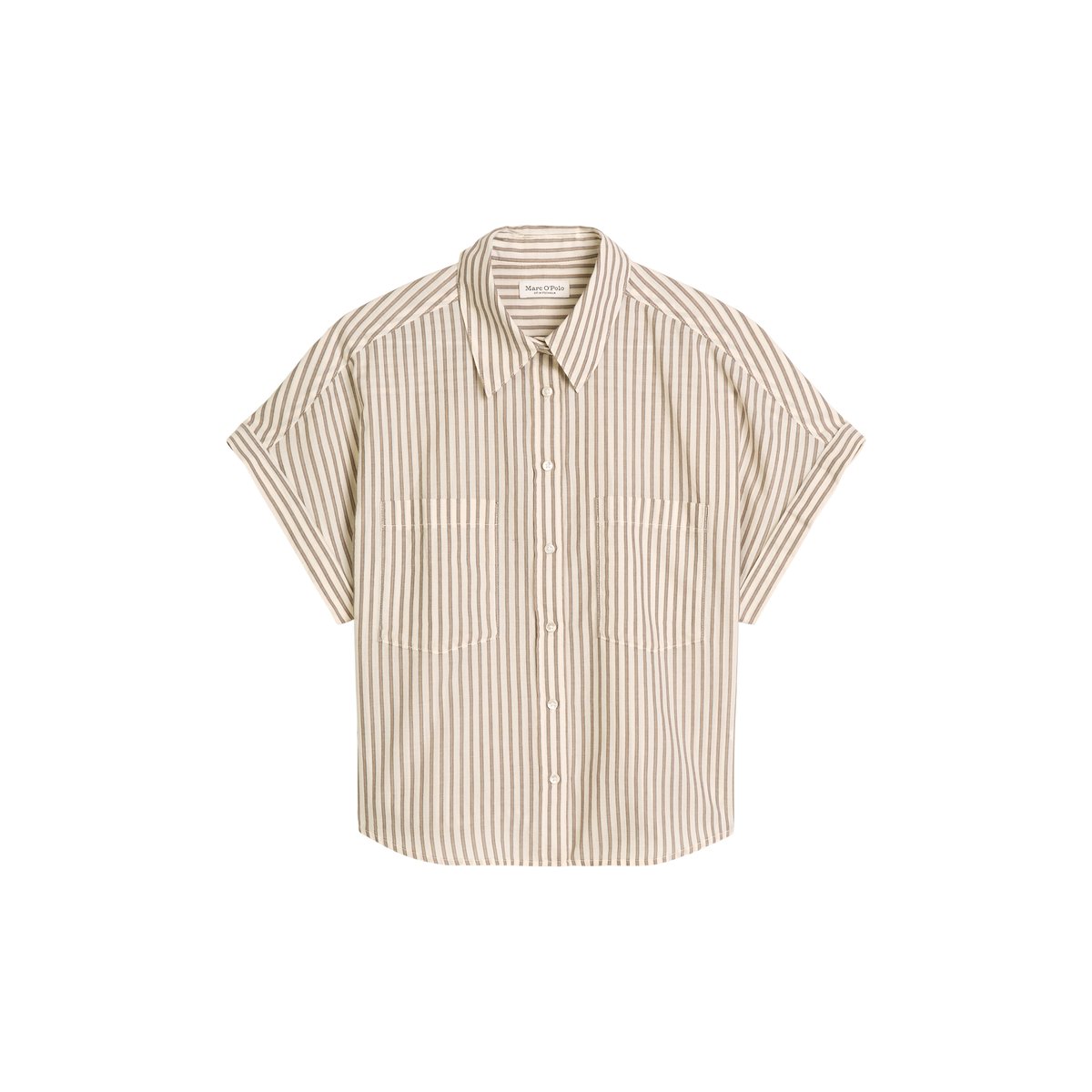 Blouse rayée relaxed en voile de coton beige, MARC O'POLO