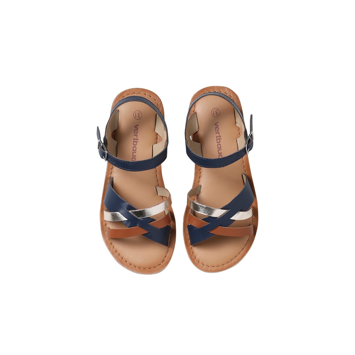Sandales brides fantaisie cuir enfant lot bleu, VERTBAUDET