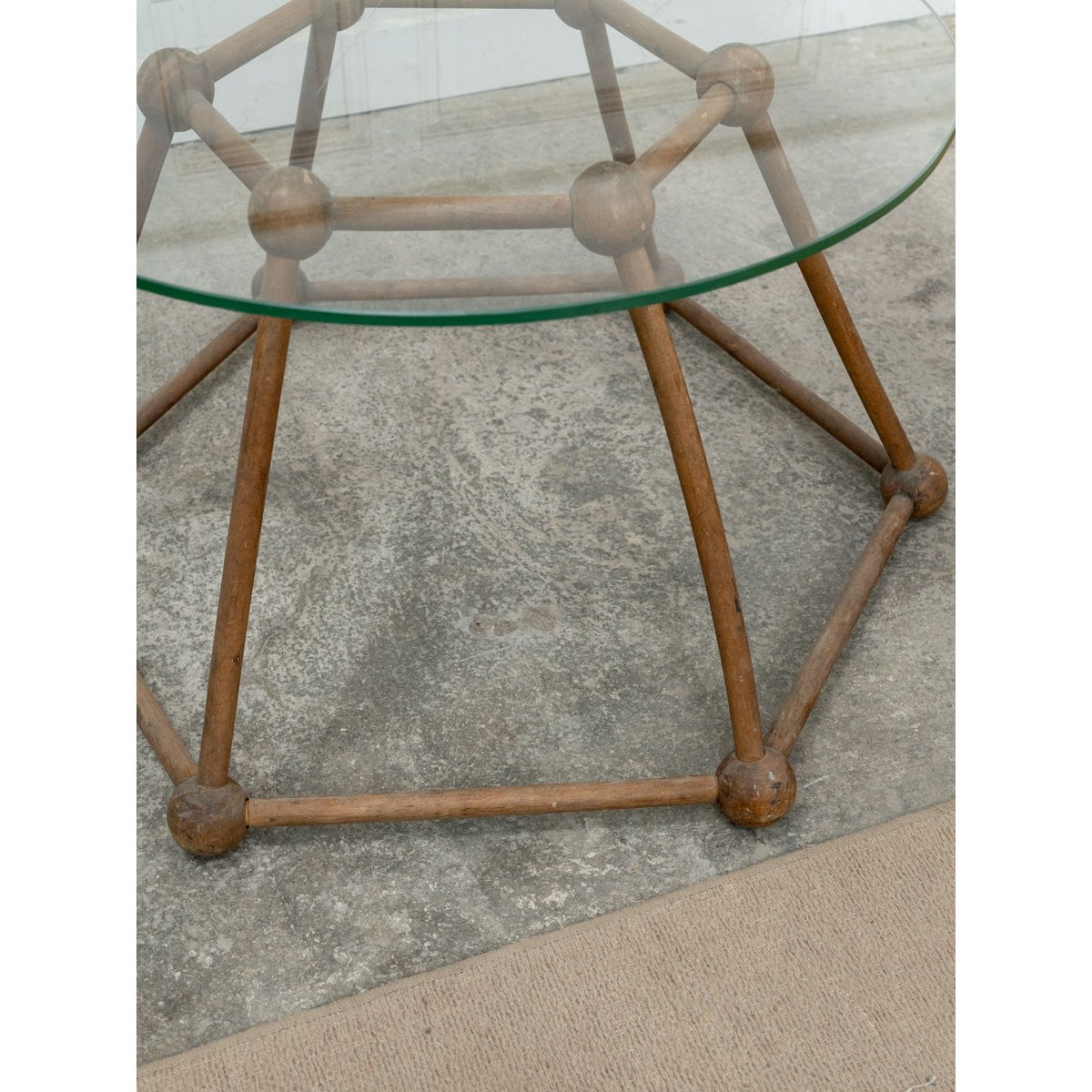 Table basse ronde en verre et bois Donna N°1071 - Bon état transparent, DEBONGOUT