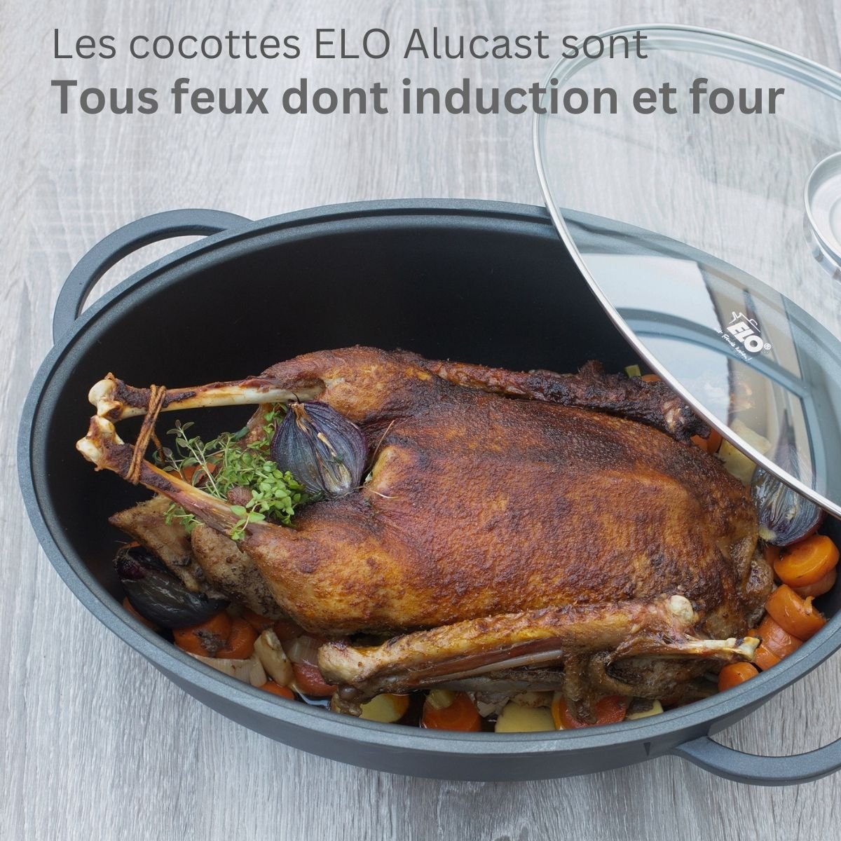 Cocotte 38 x 25 cm en fonte aluminium antiadhésive 7 L ALUCAST noir, ELO