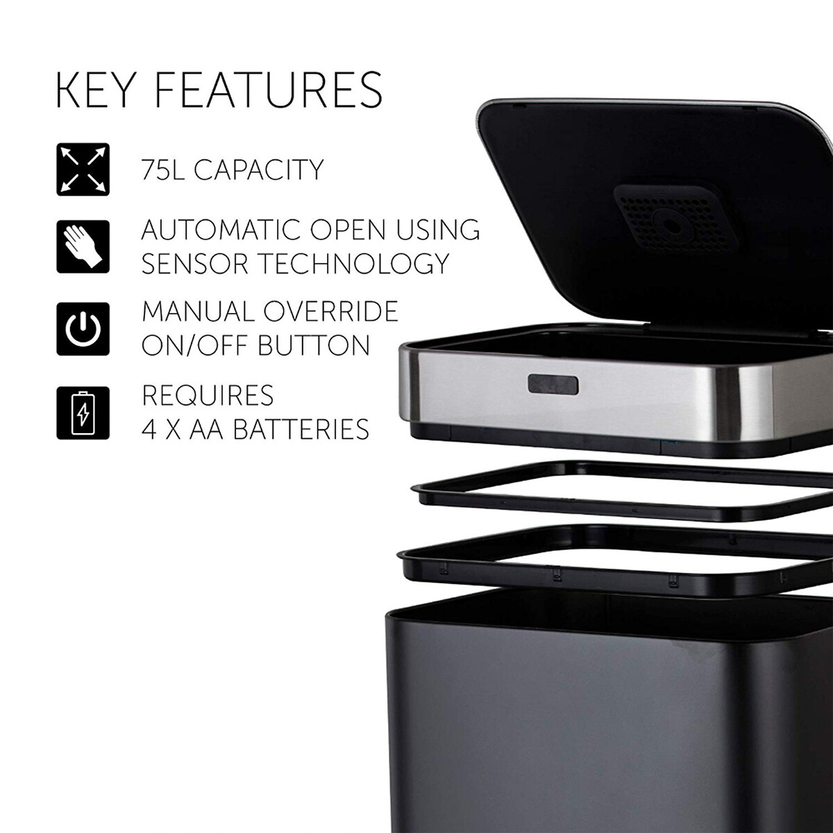 75L Rectangular Sensor Bin black, TOWER