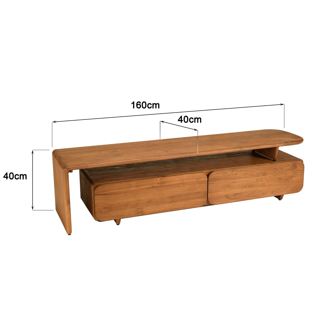Meuble TV 2 tiroirs 160x40cm en bois de teck recyclé SWING bois naturel, PIER IMPORT