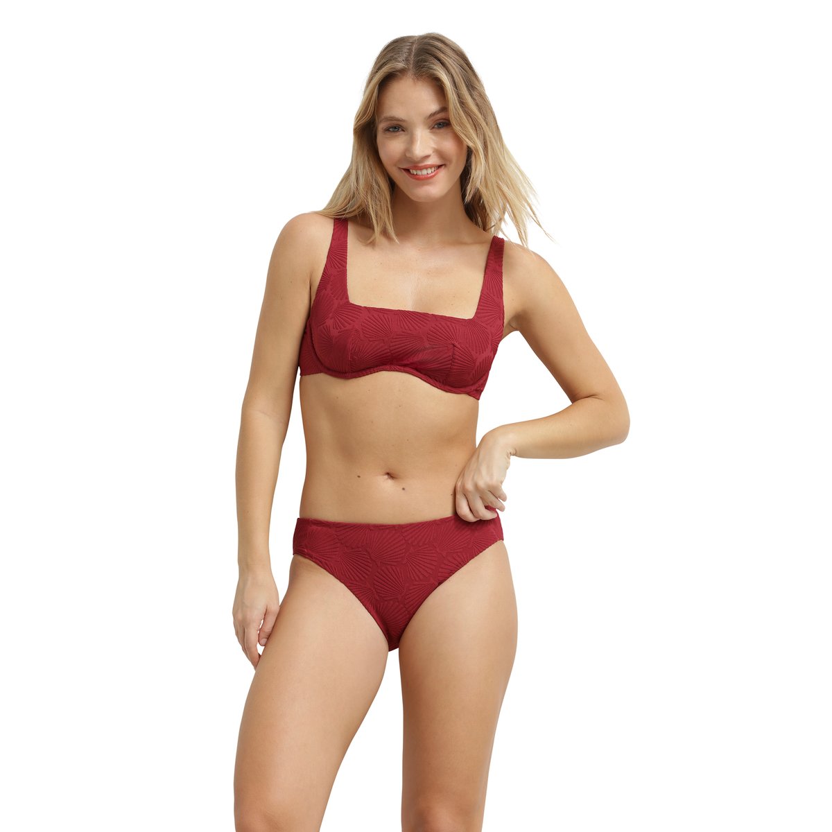 Haut de maillot de bain emboitant avec armatures Shell rouge grenat, DIM