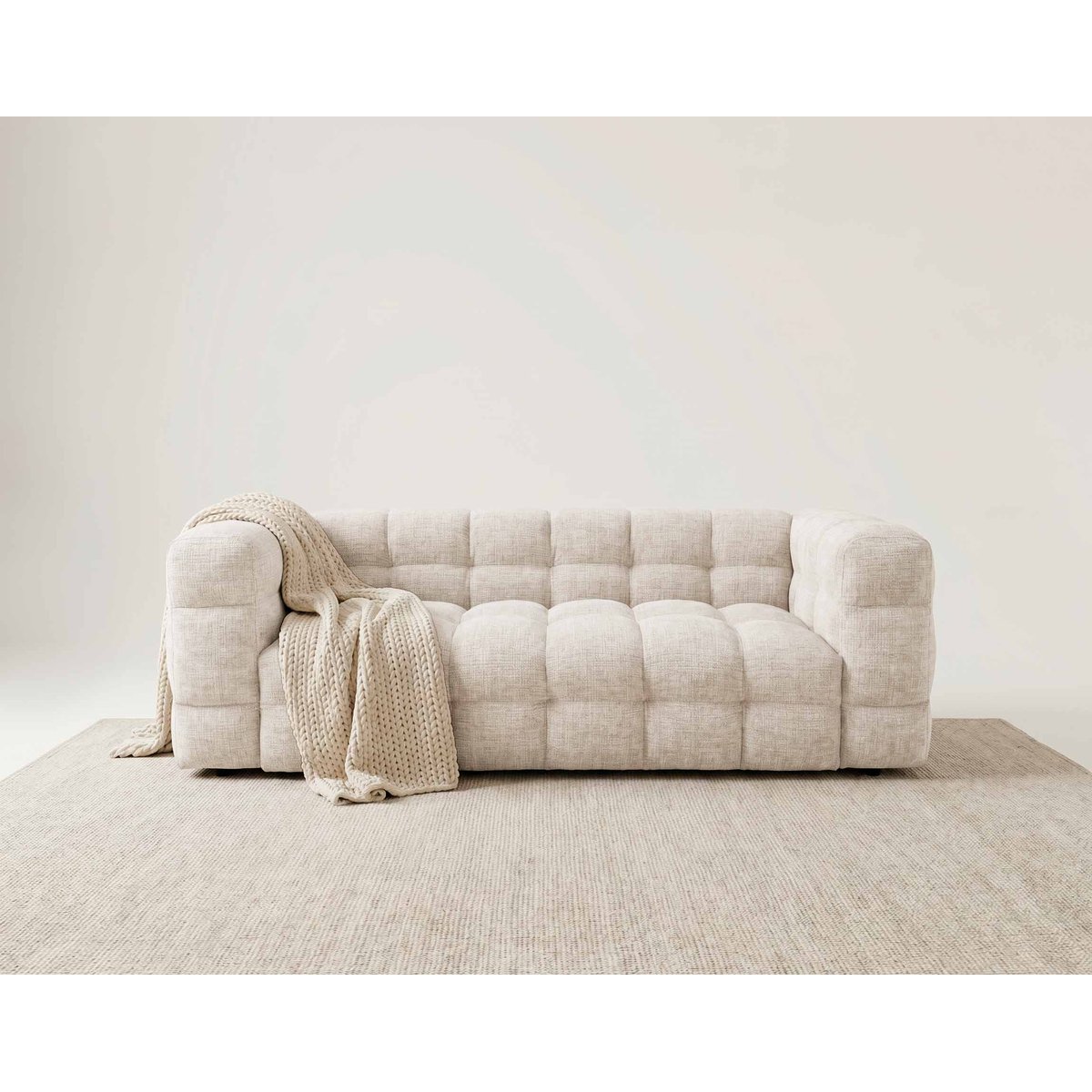 Canapé droit 3 places en velours texturé, AUGUSTIN beige, BEST MOBILIER
