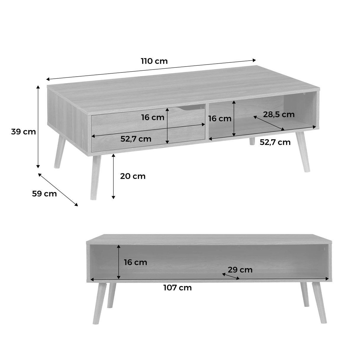 Table basse vintage rectangulaire décor bois de noyer 1 tiroir NEPAL noyer, SWEEEK