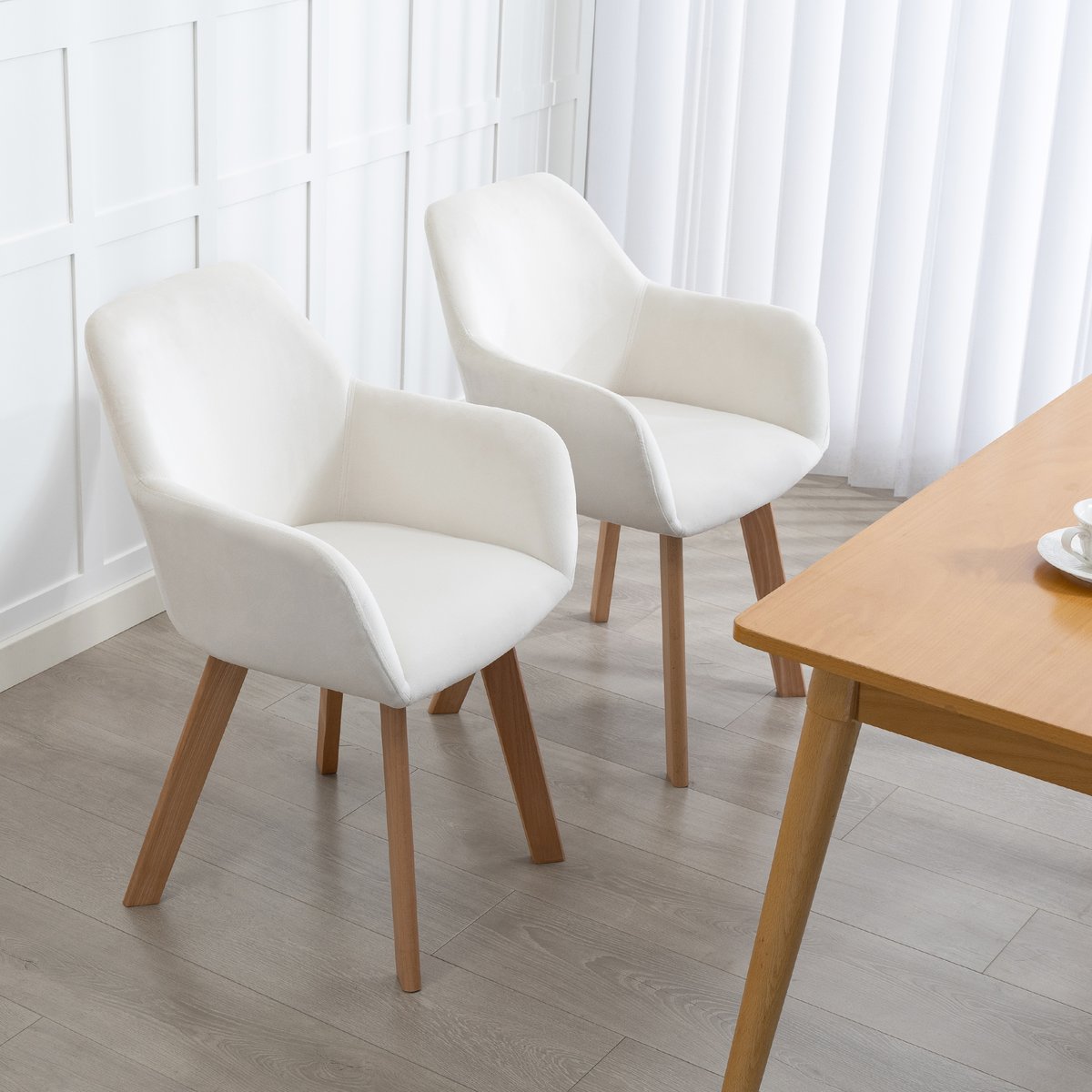 Chaise de salle à manger Tissu polyester crème, HOMCOM